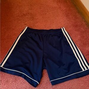 adidas Men's Dark Blue Athletic Shorts with White Stripes